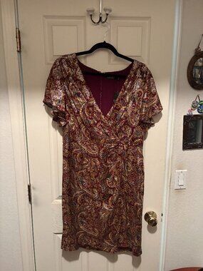 Lauren by Ralph Lauren Brocade Purple Multicolor Size 14 Cocktail Dress